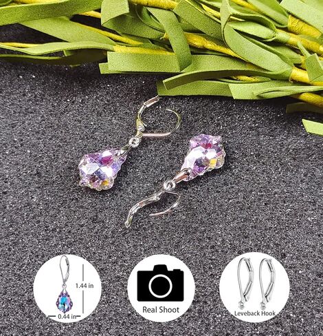 مجموعة مجوهرات كريستال نسائية باللون الأرجواني، مجموعة كريستال على شكل دمعة باروكية على شكل قلب، مجموعة قلادة وأقراط، بلورات فيتريل الخفيفة من النمسا، أقراط متدلية للنساء هدية مجوهرات مضادة للحساسية in Kuwait