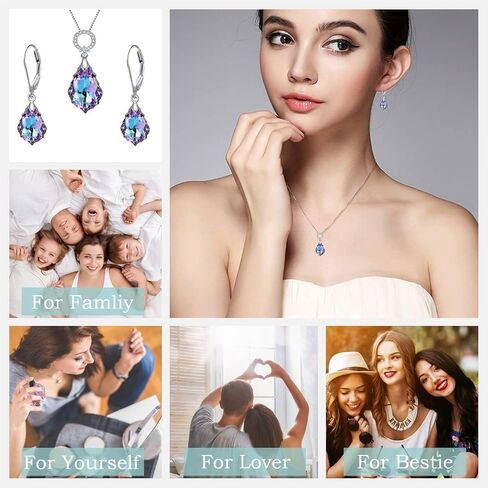 مجموعة مجوهرات كريستال نسائية باللون الأرجواني، مجموعة كريستال على شكل دمعة باروكية على شكل قلب، مجموعة قلادة وأقراط، بلورات فيتريل الخفيفة من النمسا، أقراط متدلية للنساء هدية مجوهرات مضادة للحساسية in Kuwait