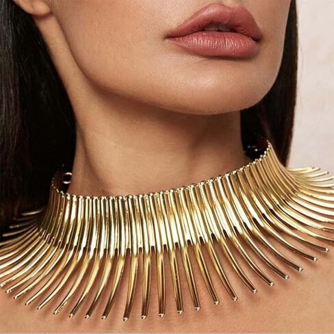 Wosois المختنق قلادة الأقراط مجموعة الذهب زهرة الأفريقية مريلة القبلية مكتنزة المختنقون قابل للتعديل بيان طوق القلائد سبيكة شوكة الأزياء والمجوهرات اكسسوارات للنساء in Kuwait