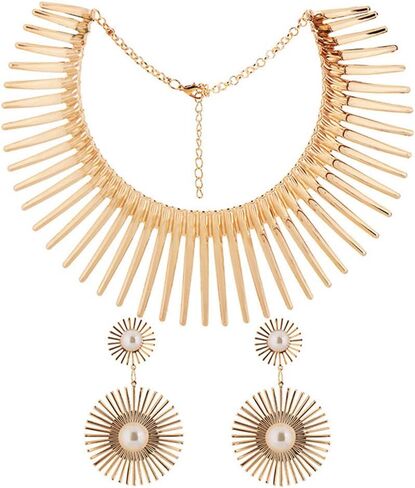 Wosois المختنق قلادة الأقراط مجموعة الذهب زهرة الأفريقية مريلة القبلية مكتنزة المختنقون قابل للتعديل بيان طوق القلائد سبيكة شوكة الأزياء والمجوهرات اكسسوارات للنساء in Kuwait