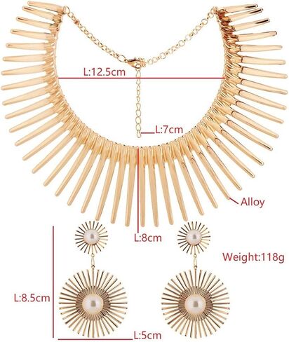 Wosois المختنق قلادة الأقراط مجموعة الذهب زهرة الأفريقية مريلة القبلية مكتنزة المختنقون قابل للتعديل بيان طوق القلائد سبيكة شوكة الأزياء والمجوهرات اكسسوارات للنساء in Kuwait