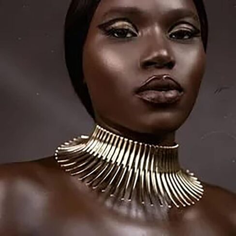 Wosois المختنق قلادة الأقراط مجموعة الذهب زهرة الأفريقية مريلة القبلية مكتنزة المختنقون قابل للتعديل بيان طوق القلائد سبيكة شوكة الأزياء والمجوهرات اكسسوارات للنساء in Kuwait