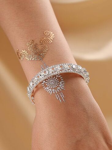 مجموعة مجوهرات زفاف من حجر الراين الكريستالي من كوكسيفا، قلادة وشراشيب بطبقات فضية مكونة من قلادة واقراط لحفلات الزفاف (4 قطع)، معدن، كريستال in Kuwait