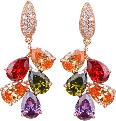 Colorful Hypoallergenic Jewelry Sets for Women,Rose Gold Plated Sparkle Artificial Gemstone Hoop Earrings Dangle Earrings Ring Pendant Necklace Bracelet Gifts for Wedding Birthdays Engagement Brides Bridesmaids Anniversary in Saudi Arabia