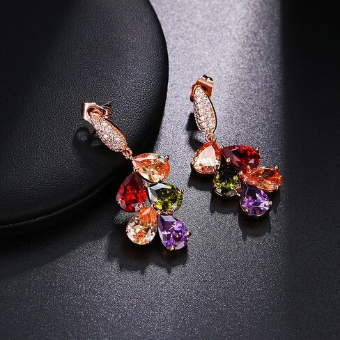 Colorful Hypoallergenic Jewelry Sets for Women,Rose Gold Plated Sparkle Artificial Gemstone Hoop Earrings Dangle Earrings Ring Pendant Necklace Bracelet Gifts for Wedding Birthdays Engagement Brides Bridesmaids Anniversary in Saudi Arabia