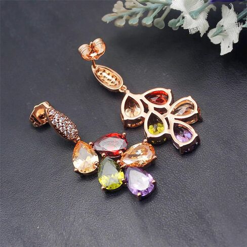 Colorful Hypoallergenic Jewelry Sets for Women,Rose Gold Plated Sparkle Artificial Gemstone Hoop Earrings Dangle Earrings Ring Pendant Necklace Bracelet Gifts for Wedding Birthdays Engagement Brides Bridesmaids Anniversary in Saudi Arabia