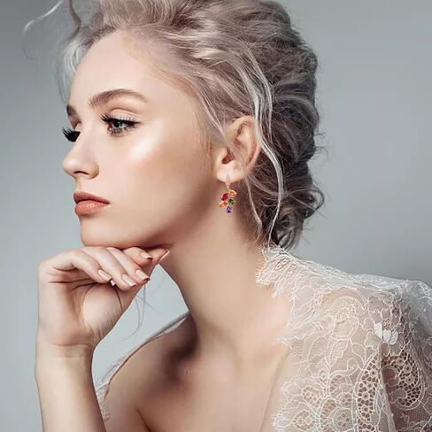 Colorful Hypoallergenic Jewelry Sets for Women,Rose Gold Plated Sparkle Artificial Gemstone Hoop Earrings Dangle Earrings Ring Pendant Necklace Bracelet Gifts for Wedding Birthdays Engagement Brides Bridesmaids Anniversary in Saudi Arabia