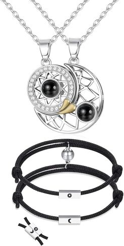 thunaraz 100 لغة مطابقة قلادة أساور للأزواج الشمس والقمر قلادة الإسقاط الأزواج أساور العلاقة أفضل صديق أساور الأزواج المجوهرات in Kuwait