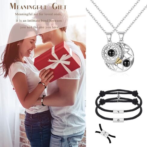 thunaraz 100 لغة مطابقة قلادة أساور للأزواج الشمس والقمر قلادة الإسقاط الأزواج أساور العلاقة أفضل صديق أساور الأزواج المجوهرات in Kuwait