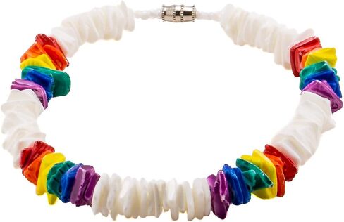 مجموعة BlueRica مكونة من قطعتين ~ أبيض وقوس قزح Puka Chip Shells Necklace & خلخال, قشرة معدن in Kuwait