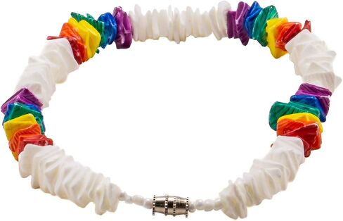 مجموعة BlueRica مكونة من قطعتين ~ أبيض وقوس قزح Puka Chip Shells Necklace & خلخال, قشرة معدن in Kuwait