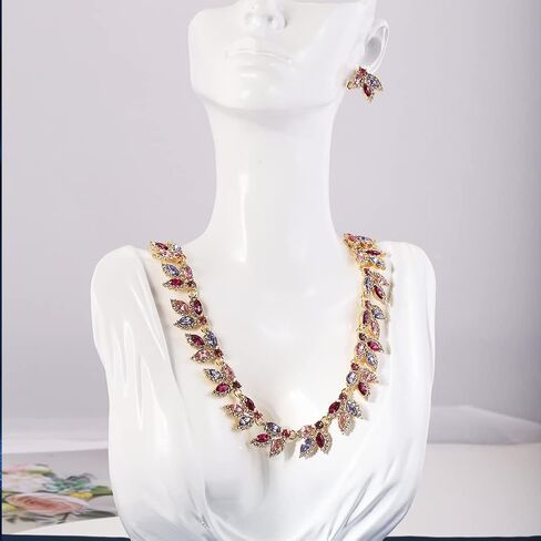 مجموعة مجوهرات نسائية من CLASSYZINT مصنوعة من خليط معدني مطلي بالذهب وأحجار الراين المتعددة وقلائد قصيرة وأقراط متدلية لحفلات التخرج ومجموعة مجوهرات وصيفة العروس لحفلات الزفاف in Kuwait