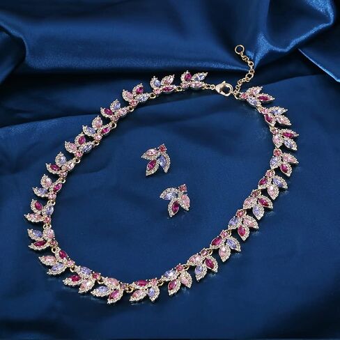 مجموعة مجوهرات نسائية من CLASSYZINT مصنوعة من خليط معدني مطلي بالذهب وأحجار الراين المتعددة وقلائد قصيرة وأقراط متدلية لحفلات التخرج ومجموعة مجوهرات وصيفة العروس لحفلات الزفاف in Kuwait