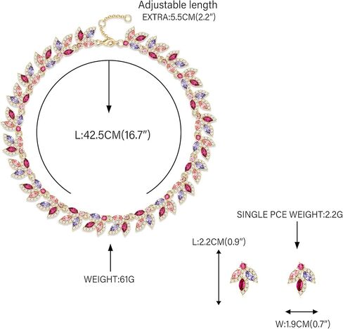 مجموعة مجوهرات نسائية من CLASSYZINT مصنوعة من خليط معدني مطلي بالذهب وأحجار الراين المتعددة وقلائد قصيرة وأقراط متدلية لحفلات التخرج ومجموعة مجوهرات وصيفة العروس لحفلات الزفاف in Kuwait