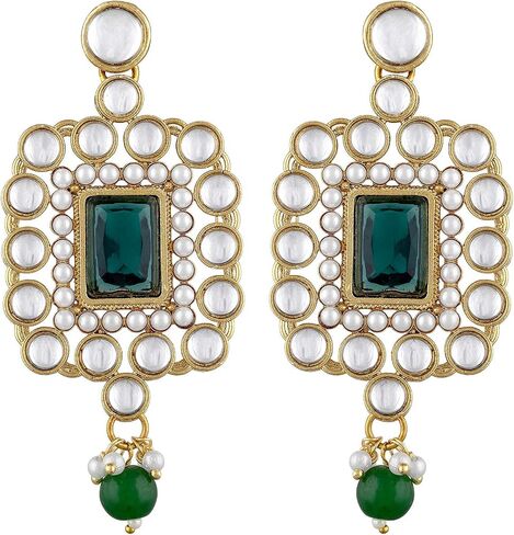 Traditional Ethnic Kundan Pearls Bridal Choker Necklace Earring Maang Tikka Indian Bollywood Jewelry Set for Women Girls (Green) in Saudi Arabia