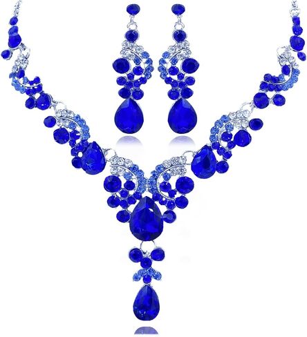 Elegant Rhinestone Teardrop Cluster Y-Necklace Dangle Earrings Bridal Wedding Party Costume Jewelry Sets for Brides Women in Saudi Arabia
