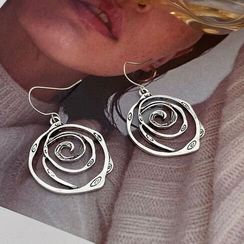 QzxEqz Vintage Multilayer Circle Geometry Dangle Earrings Boho Round Circle Hoop Dangle Drop Earrings for Women Girls Jewelry in Saudi Arabia