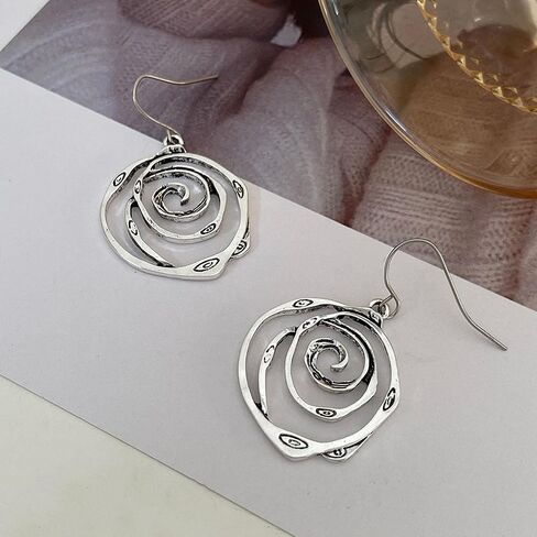QzxEqz Vintage Multilayer Circle Geometry Dangle Earrings Boho Round Circle Hoop Dangle Drop Earrings for Women Girls Jewelry in Saudi Arabia
