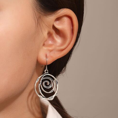 QzxEqz Vintage Multilayer Circle Geometry Dangle Earrings Boho Round Circle Hoop Dangle Drop Earrings for Women Girls Jewelry in Saudi Arabia