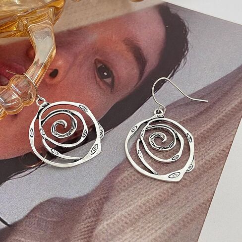 QzxEqz Vintage Multilayer Circle Geometry Dangle Earrings Boho Round Circle Hoop Dangle Drop Earrings for Women Girls Jewelry in Saudi Arabia
