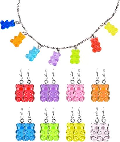 مجموعة مجوهرات الدب 9 قطع من GBAHFY تتضمن 8 أزواج من الأقراط المتدلية على شكل حلوى غائر و7 ألوان من الراتنج الدب قلادة هدايا الحفلات للنساء والفتيات in Kuwait