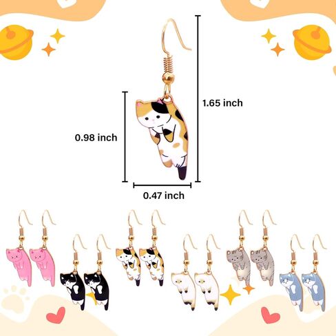 Cute Cat Dangle Earrings 6 Pairs Funny Cartoon Kitten Earrings Animals Print Cat Lovers Sets for Women Girls Vacation Valentine's Day Jewelry Gifts Cat Birthday Party Supplies Favors Classroom Rewards in Kuwait