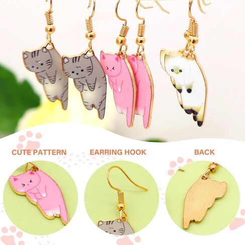 Cute Cat Dangle Earrings 6 Pairs Funny Cartoon Kitten Earrings Animals Print Cat Lovers Sets for Women Girls Vacation Valentine's Day Jewelry Gifts Cat Birthday Party Supplies Favors Classroom Rewards in Kuwait