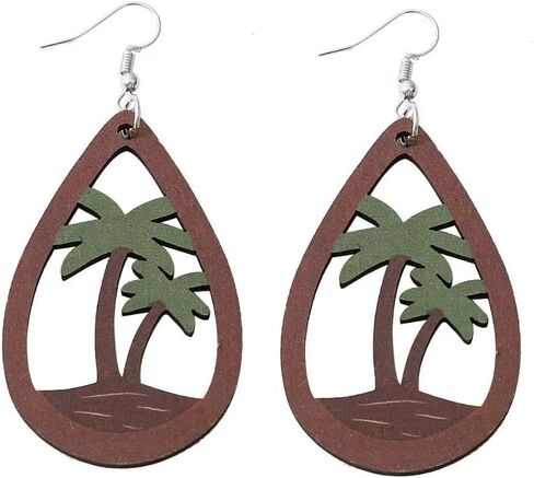 Azusa Sun Coconut Palm Tree Dangle Earrings Hypoallergenic, Funny Tropical Wooden Earrings Beach Earrings Gifts for Hawaiian Girls, Teenager, Women in Saudi Arabia