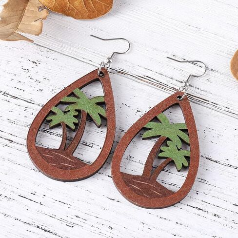 Azusa Sun Coconut Palm Tree Dangle Earrings Hypoallergenic, Funny Tropical Wooden Earrings Beach Earrings Gifts for Hawaiian Girls, Teenager, Women in Saudi Arabia