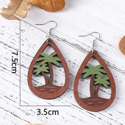 Azusa Sun Coconut Palm Tree Dangle Earrings Hypoallergenic, Funny Tropical Wooden Earrings Beach Earrings Gifts for Hawaiian Girls, Teenager, Women in Saudi Arabia