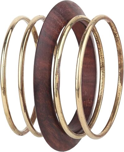 Resonance Indian Handcrafted Wooden Metal Round Edges Designer Jewelry Bangles In Antique Gold Tone. Set Of 5. For Women. Size: Regular 2-8 Viz: 2.50 Inches Or 6.35 Cms. in Saudi Arabia