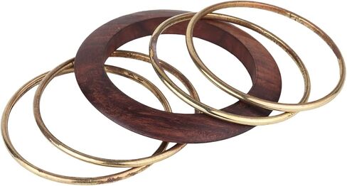 Resonance Indian Handcrafted Wooden Metal Round Edges Designer Jewelry Bangles In Antique Gold Tone. Set Of 5. For Women. Size: Regular 2-8 Viz: 2.50 Inches Or 6.35 Cms. in Saudi Arabia