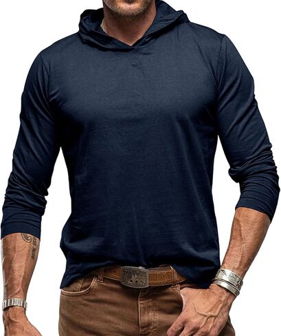 Hibluco Men's Lightweight Long Sleeve Hooded Sweatshirt Casual T Shirt Hoodie in Saudi Arabia