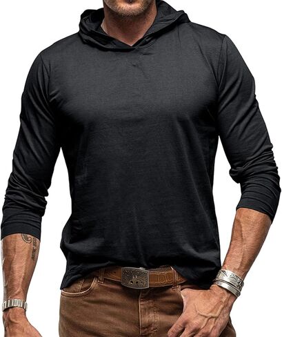Hibluco Men's Lightweight Long Sleeve Hooded Sweatshirt Casual T Shirt Hoodie in Saudi Arabia