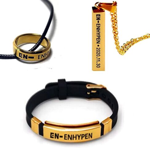 مجموعة هدايا مجوهرات ان-هايبين مكونة من 3 قطع من يييكسي، قلادة وسوار معصم وخاتم للمعجبين (ذهبي) in Kuwait