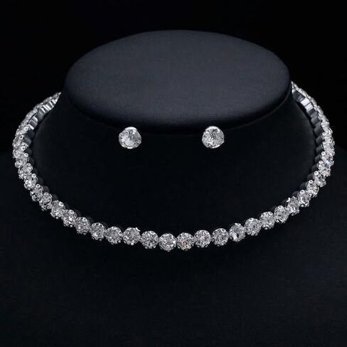 Shegirl Rhinestone Necklace Earrings Set Silver Choker Necklace Fashion Crystal Earrings Wedding Jewelry Set for Brides and Women in Kuwait