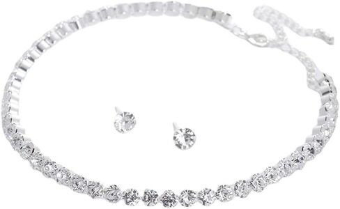 Shegirl Rhinestone Necklace Earrings Set Silver Choker Necklace Fashion Crystal Earrings Wedding Jewelry Set for Brides and Women in Kuwait