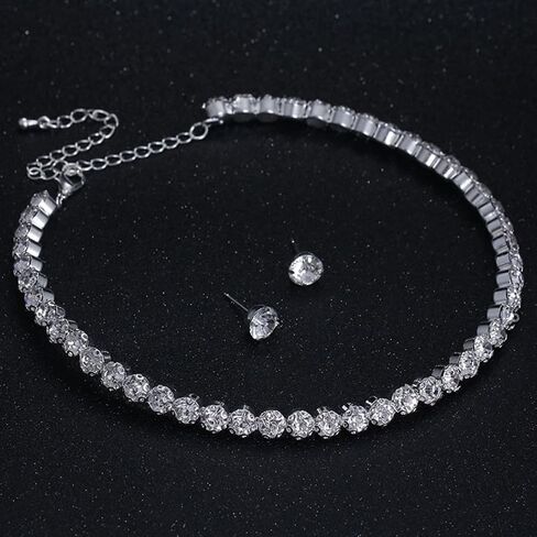 Shegirl Rhinestone Necklace Earrings Set Silver Choker Necklace Fashion Crystal Earrings Wedding Jewelry Set for Brides and Women in Kuwait