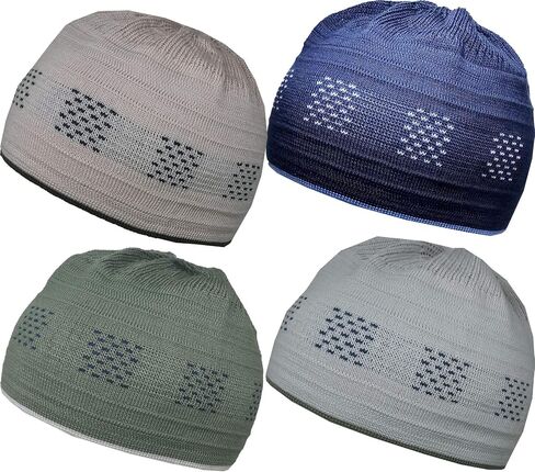 Set 4 Kufi Hat for Men Muslim AMN-225 Beanie Skull Cap Islam Taqiyah Takke Gift in Saudi Arabia