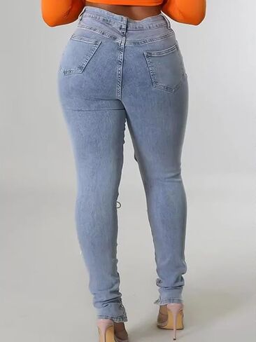 Flamingals Women's High Waist Skinny Jeans for Women Lace Up Cut Out Y2K Jeans in Saudi Arabia