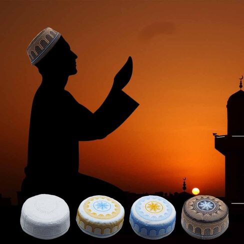 الرجال مسلم الصلاة الكوفي قبعة الصلاة أغطية الرأس قبعة قبعة إسلامية قبعة الجمجمة التطريز كوفيا توبي قبعة الشمس هدية عيد رمضان in Saudi Arabia