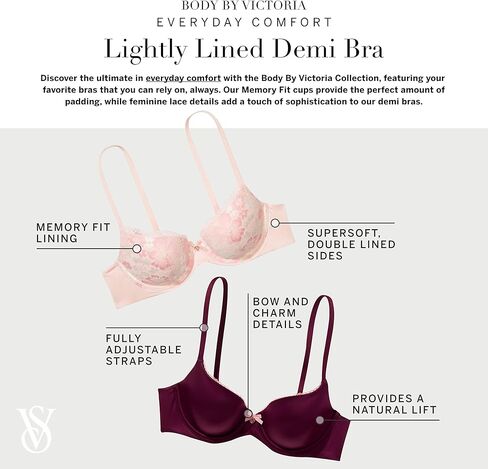 Victoria's Secret Everyday Comfort T Shirt Demi Bra, Lace, Bras for Women, Body by Victoria Collection, Marzipan (32DD) in Saudi Arabia
