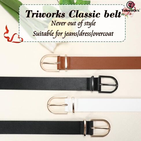 أحزمة جلدية نسائية من TRIWORKS لفستان الجينز وأحزمة خصر من الجلد الصناعي الناعم مع إبزيم معدني in Kuwait
