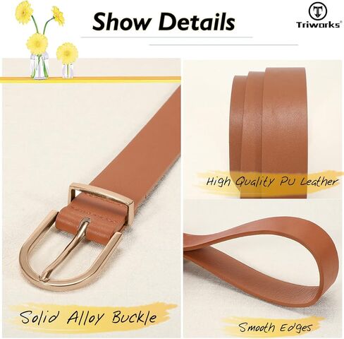 أحزمة جلدية نسائية من TRIWORKS لفستان الجينز وأحزمة خصر من الجلد الصناعي الناعم مع إبزيم معدني in Kuwait