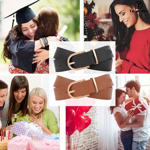 أحزمة جلدية نسائية من TRIWORKS لفستان الجينز وأحزمة خصر من الجلد الصناعي الناعم مع إبزيم معدني in Kuwait