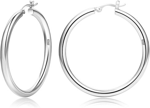 أقراط حلقية من الفضة الإسترلينية 14 قيراط مطلية بالذهب للنساء أقراط حلقية مكتنزة سميكة خفيفة الوزن لا تسبب الحساسية للنساء، أنبوب 4 مم in Kuwait