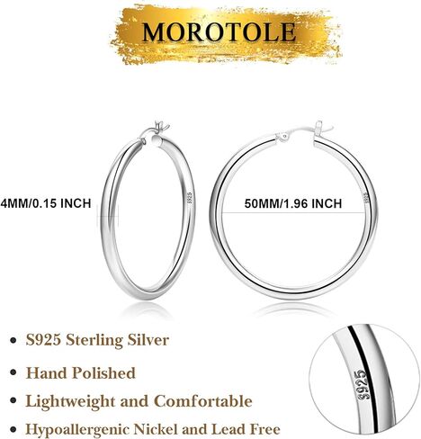 أقراط حلقية من الفضة الإسترلينية 14 قيراط مطلية بالذهب للنساء أقراط حلقية مكتنزة سميكة خفيفة الوزن لا تسبب الحساسية للنساء، أنبوب 4 مم in Kuwait