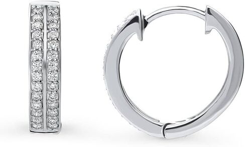 BERRICLE Sterling Silver Double Row Cubic Zirconia CZ Medium Fashion Hoop Earrings for Women, Rhodium Plated 0.6" in Saudi Arabia