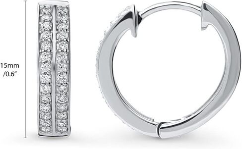 BERRICLE Sterling Silver Double Row Cubic Zirconia CZ Medium Fashion Hoop Earrings for Women, Rhodium Plated 0.6" in Saudi Arabia