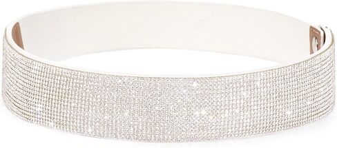 حزام من حجر الراين قابل للتمدد وحزام خصر مرن وواسع من الكريستال وأحزمة لامعة لفستان النساء in Kuwait